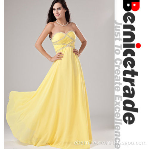 Yellow Strapless Chiffon Long Formal Bridesmaid Dresses